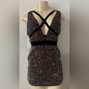 Stunning Black Sequin Midi Dress prom party cocktail night out sexy